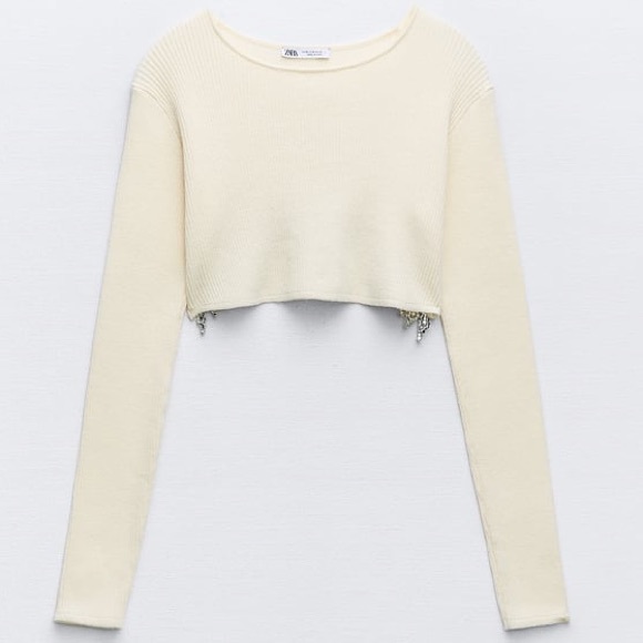 Zara NWT Women’s Rhinestone Soft Crop Top - Picture 6 of 7